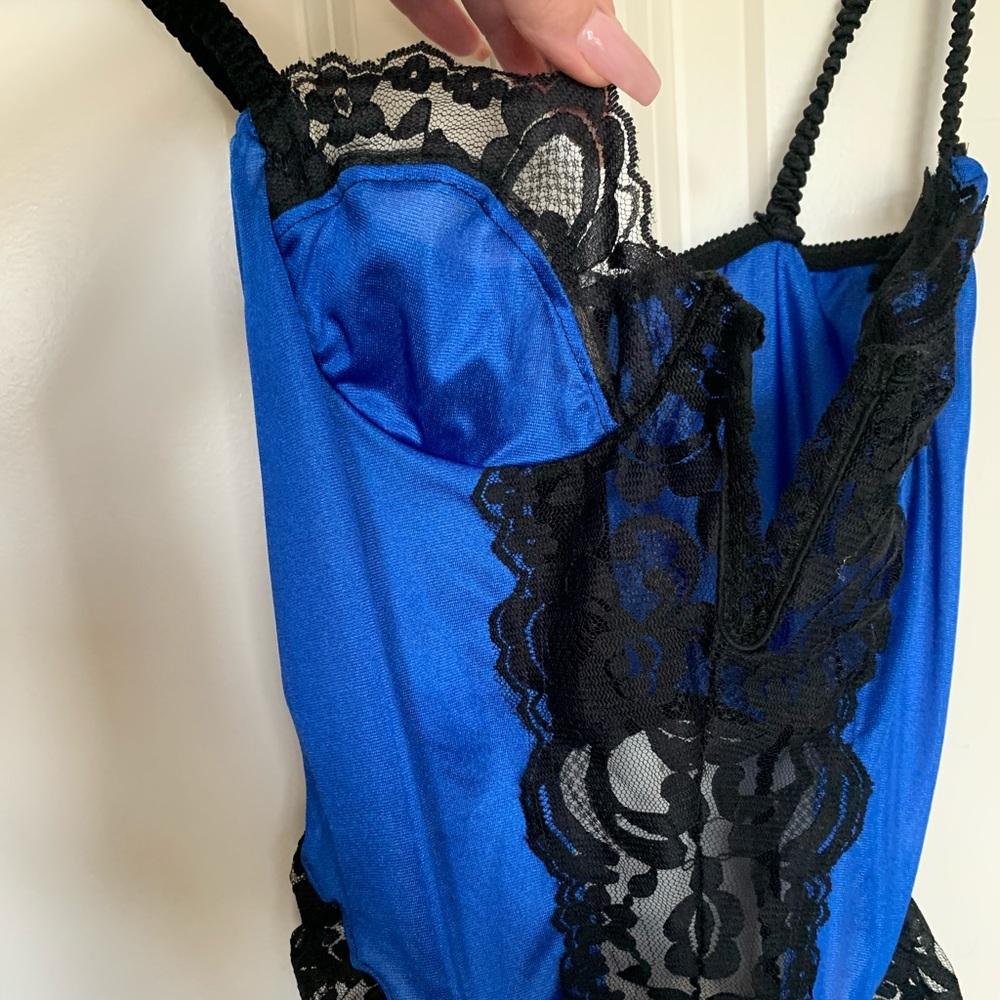 Vintage Electric Blue and Black Lace Garter Cami
